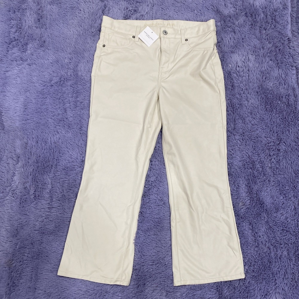 American Eagle Faux Leather Cream Pants Size 8 Short, New With Tags